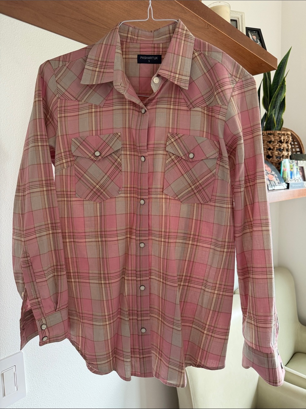 Pink Plaid Button-Down Western Shirt